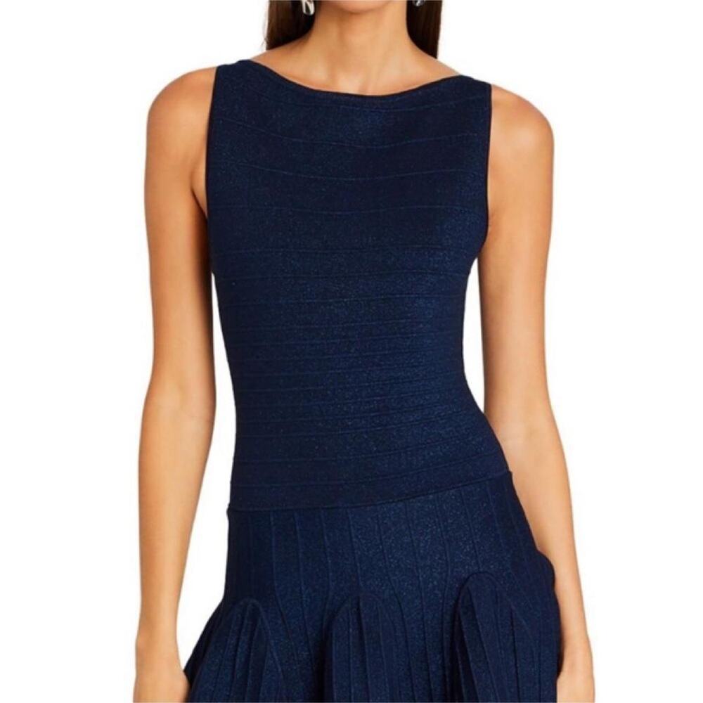 Navy blue pleated mini dress